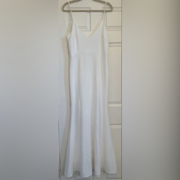 Lulus Dress White Infinite Glory Maxi Strappy V Neck Wedding Boho Women’s Sz L - Picture 5 of 10